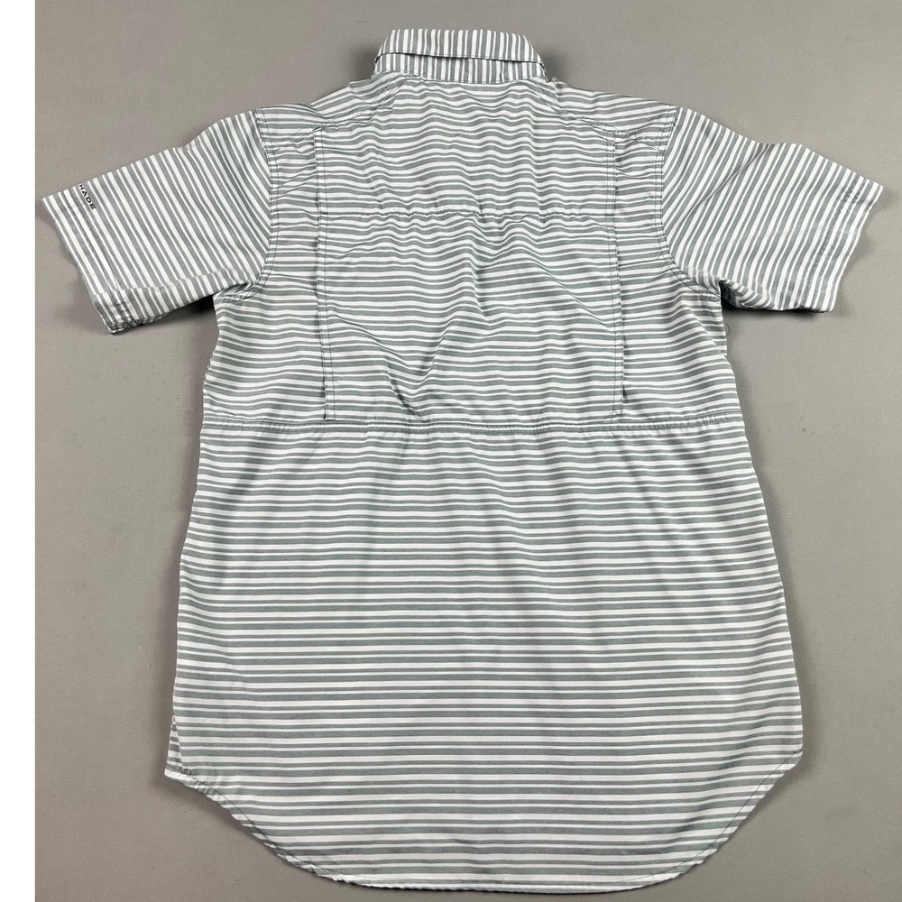 Columbia Omni-Shade Men's Short Sleeve Button Down Shirt Striped Grey Small P - Picture 2 of 9